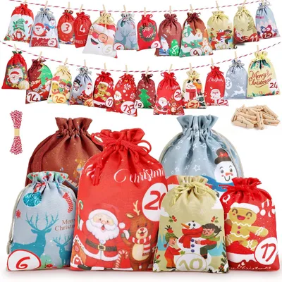 Produktbild von Adventskalender zum Befüllen - 24 Adventskalender zum Selbstbefüllen - Stoff-Adventskalender - Basteltüten - Adventskalendertüten