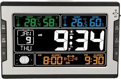 Immagine prodotto di Stazione meteorologica digitale multifunzionale sveglia monitor temperatura interna esterna umidità grande display a colori con retroilluminazione termoigrometro