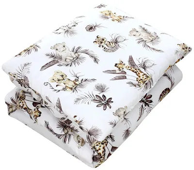 Produktbild von TupTam Kinder Gemusterte Bettdecken Set Ganzjahresdecke Bettdecke Kopfkissen Flachkissen 2tlg., Farbe: Löwe/ Blätter/ Beige, Größe: 135x100 cm