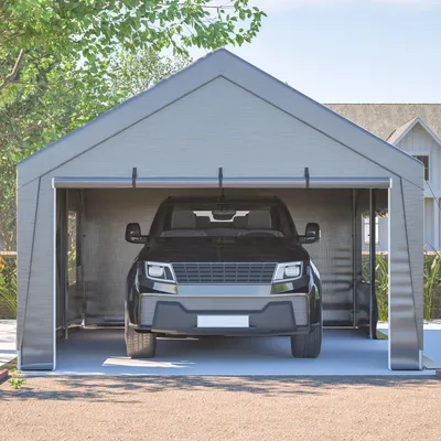 Produktbild von Garagenzelt 6x4x3m mit aufrollbare Fenster, wasserdichter Carport, UV-Schutz, Gilt für Gartenaufbewahrung, Grau