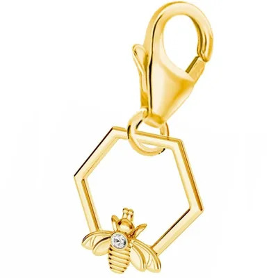 Honigwabe mit Biene Charm in Gelbgold für Naturliebhaber I Echtschmuck