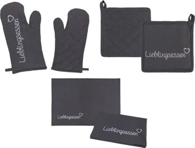 Produktbild von Küchenset Lieblingsessen mit Geschirrtuch Topfhandschuh Topflappen 4 teiliges Set