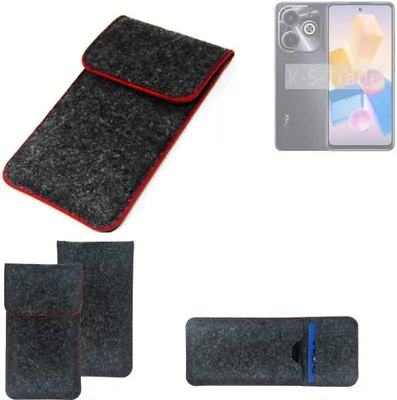 Produktbild von K-S-Trade Handy Schutz Hülle kompatibel mit Infinix Hot 40 Schutzhülle Handyhülle Filztasche Pouch Tasche Case Sleeve Filzhülle dunkelgrau roter