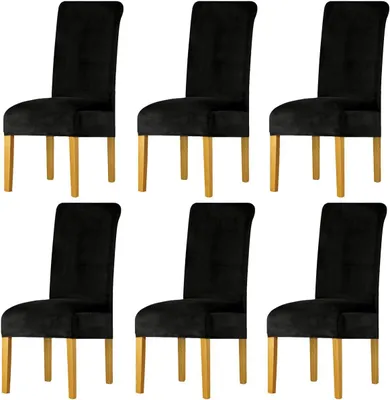 Productafbeelding van Stoelhoezen set van 6, zwart, velvet, voor eetkamer