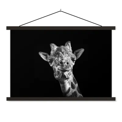Produktbild von MuchoWow® Textilposter Giraffe - Tier - Schwarz - Weiß 120x80 cm mit schwarzem Rahmen - Wanddeko