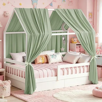 Image de Lot de 2 rideaux de lit pour enfant, couleur verte