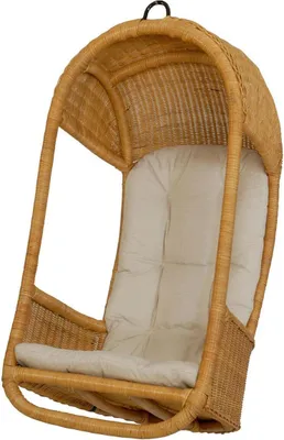 Produktbild von KRINES HOME  Hängeschaukel aus Rattan Farbe Honig Rattanhängekorb Hängekorb Hängesessel inkl. Polster Affen Schaukel