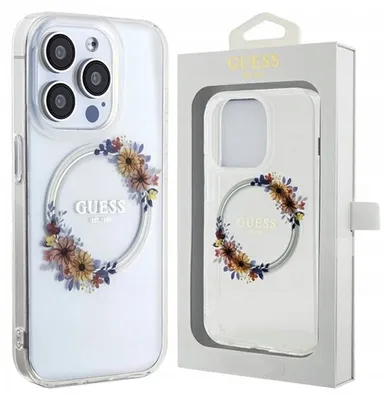Produktbild von Guess GUHMP15XHFWFCT iPhone 15 Pro Max 6,7" transparentes Hardcase IML Flowers Wreatch MagSafe Schutzhülle
