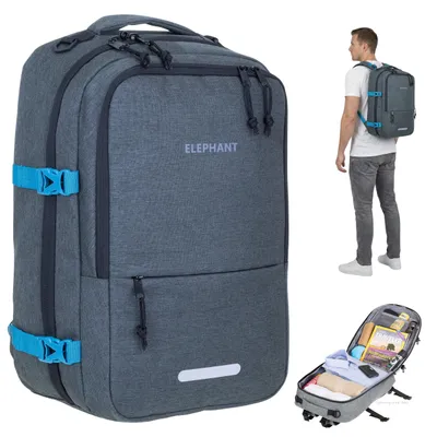 Produktbild von Handgepäck Rucksack Flugzeug Reiserucksack Herren Laptoprucksack Notebook Business Pendler Tasche Travel Elephant Fly Medium 13125 Schwarz Dunkelgrau