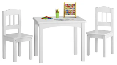 Produktbild von Kindersitzgruppe in weiß oder Holzfarbe Massiv mit Tisch und 2 Stühlen V-90.70-01Kiefer weiß