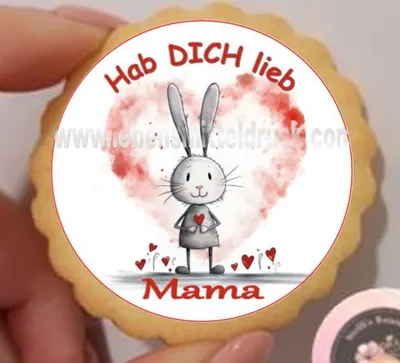 Produktbild von Muttertag Hab Dich Lieb Mama mit Wunschtext  Keks / Cupcake Aufleger 1 Seite Saracino Cake Paper - leicht raue Oberfläche Ausstanzung rund  4,5 cm 24 Stk.
