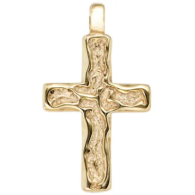 Produktbild von Anhänger Goldkreuz Kreuz 585 Gold Gelbgold gehämmert Halsschmuck