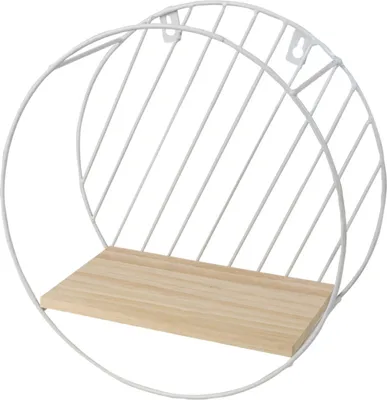 Image de DOCHTMANN Etagère murale ronde 29 x 13cm, métal, bois, blanc
