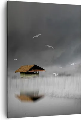 Produktbild von Bild auf Leinwand - Leinwandbild - Einteilig - Hütte Nebel Sumpf - 50x70cm - Wand Bild - Wanddeko - Wandbilder - Leinwanddruck - Kunstdruck - Wanddekoration - Leinwand bilder - Wandbild - PA50x70-4896