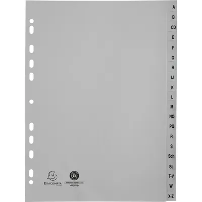 Image de Exacompta 25x Intercalaires imprimés PP recyclé gris A-Z 20 pos A4 Gris 1720B