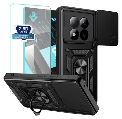 Produktbild von Armor Handyhülle für Xiaomi Redmi Note 15 Pro 5G mit 9H Displayglas Displayschutz Kameraschutz Handy Panzer Case Cover Schutzhülle Outdoor Farbe: Schwarz
