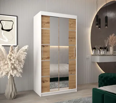Produktbild von Schrank mit Spiegeln VIVIEN – Breite 100 cm, Weiß / Eiche Artisan
