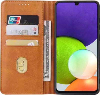 Produktbild von Smartphonica Samsung Galaxy A22 4G kunstleren hoesje  met magnetische sluiting en pashouders book case - Bruin