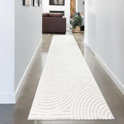 Obrázok produktu pre Moderný koberec do obývačky s elegantným kruhovým vzorom v krémovej farbe Veľkosť - 80 x 300 cm