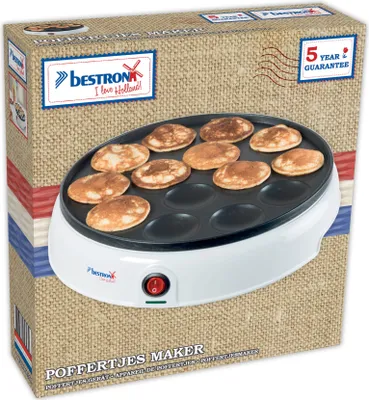 Produktbild von Bestron Poffertjes Maker im Retro Design, Mini Pfannkuchen Automat, mit Antihaftbeschichtung, Sweet Dreams, 800 W, Weiß