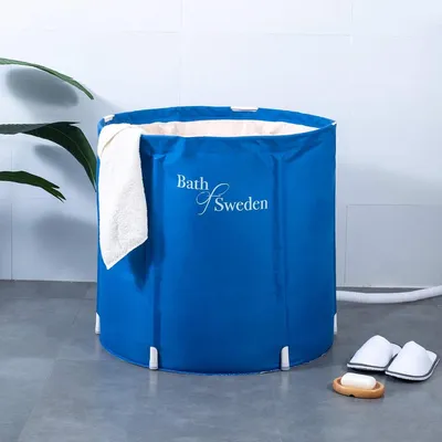 Produktbild von Faltbare mobile Badewanne 70 x 65 cm Blau mit bequemem Kissen