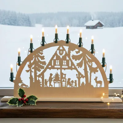 Produktbild von CLGarden Original NARVA Schwibbogen Lichterkette 10 Minischaftkerzen warmweiß Schwibbogenkette inkl. 2 Ersatz Glühlämpchen für traditionelle Weihnachtsbeleuchtung