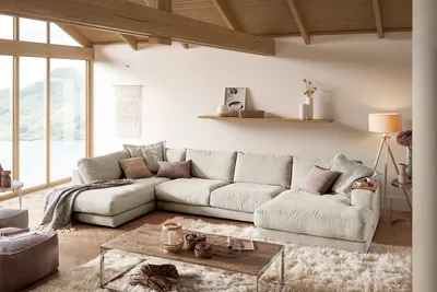 Produktbild von KAWOLA Sofa MADELINE Wohnlandschaft U-Form Cord cremeweiß Longchair rechts