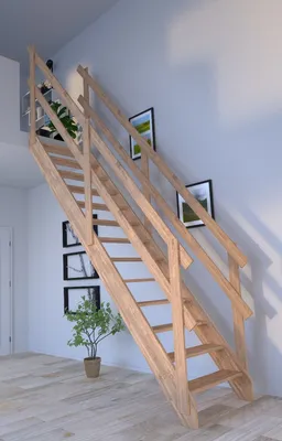 Produktbild von Holztreppe Rhodos in gerader Ausführung-Eiche-Holzgeländer-beidseitig-ohne Setzstufen