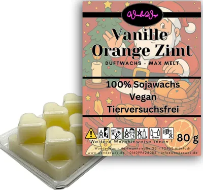 Produktbild von WonderWax Duftwachs Weihnachten Wax Melts für Duftlampe, 6 Herzen Duftmelt Wachsmelt Sojawachs Duftwachs Würfel Raumdüfte Wachs Duftöl Winter Indoor Schmelzen für Aromalampe Spicy Vanille Orange Zimt