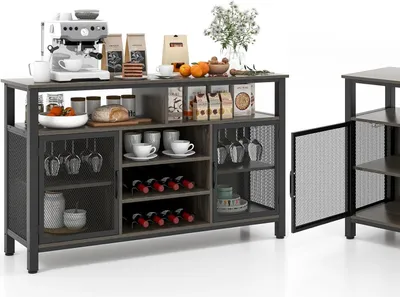 Immagine prodotto di KOMFOTTEU Credenza da cucina, mobile da cucina con portabottiglie e portabevande, mobile ausiliario e contenitore 100x40x78 cm (grigio)