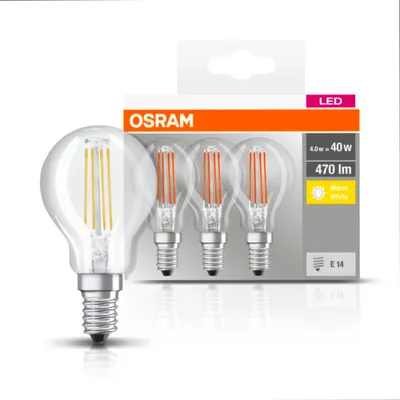 Image de 3 x Osram LED Filament Goutte 4W = 40W E14 clair blanc chaud 2700K