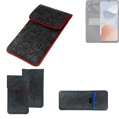 Produktbild von K-S-Trade Handy Schutz Hülle kompatibel mit ZTE Blade A34 Schutzhülle Handyhülle Filztasche Pouch Tasche Case Sleeve Filzhülle dunkelgrau roter
