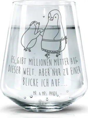 Produktbild von Mr. & Mrs. Panda Glas Pinguin mit Kind - Transparent - Geschenk, Mutter, Muttertag, Tumbler, Vorbild Mama, Trinkglas, Trinkgefäß, Becherglas, Wasserglas, Familie