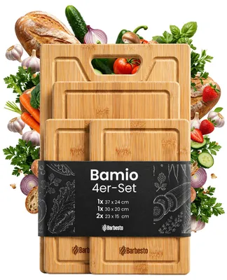 Produktbild von CLP 4er Set Schneidebretter Bambus Bamio Holzbrett mit Saftrille Natur