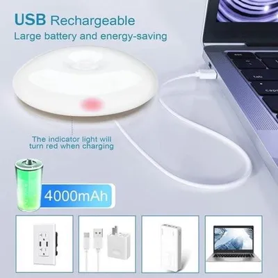 Obrázek produktu pro Dobíjecí LED stropní svítidlo s pohybovým senzorem, stmívatelné, dálkové ovládání, 3000–6000 K, 4000 mAh akumulátor, bílé, kulaté, bezdrátové, pro šatnu, chodbu, koupelnu, schodiště, Ø 20 cm