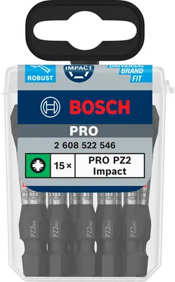 Immagine prodotto di BOSCH 2608522546 BOSCH PRO Pozidriv Impact Bit, PZ2, 15-teilig