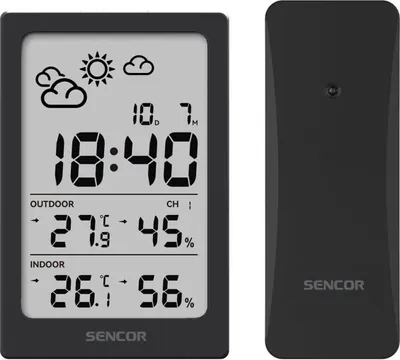 A digital weather station with a separate outdoor sensor unit.