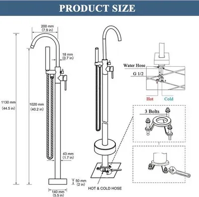 Produktbild von Unyqoos® Freistehende Badewannenarmatur (Bodenmontage) – Messing, Chromfinish, 360° schwenkbar, stabiler Standfuß, inkl. Montagematerial