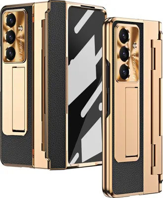 Image de Etui pour Samsung Galaxy Z Fold 7, Etui galvanisé avec protection de l'écran et de la lentille, avec support et socle Noir