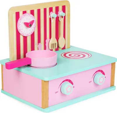 Productafbeelding van boppi Houten keukentje, speelkeuken, fornuis, aanrecht, kookplaat voor kinderen, met speelgoed kookgerei, accessoires en een kookpan, geschikt voor kinderen vanaf 3 jaar