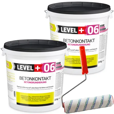 Zdjęcie produktu dla Grunt do betonu Betonkontakt 40kg Grunt pod tynki Grunt szczepny na płyty OSB Level Plus 06 + Wałek Malarski 25cm