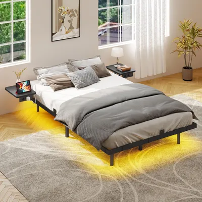 Produktbild von YITAHOME Bettgestell 120 x 200 cm, mit LED-Beleuchtung USB-Ladestation, Metallbett, Schwebebett, Bettrahmen