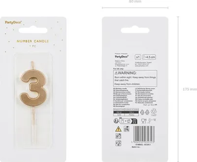 Image de Chiffre 3 bougie d'anniversaire, or, 5,5cm