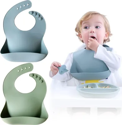 Produktbild von Moonkie Silikon-Babylätzchen 2er-Set, BPA-frei wasserdicht weich langlebig verstellbare Silikon-Lätzchen für Babys und Kleinkinder