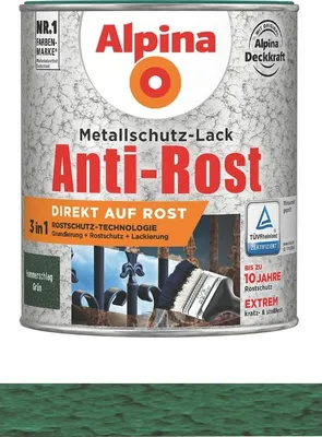 Produktbild von Alpina Metallschutzlack Anti-Rost Hammerschlag Grün 2,5 Liter matt