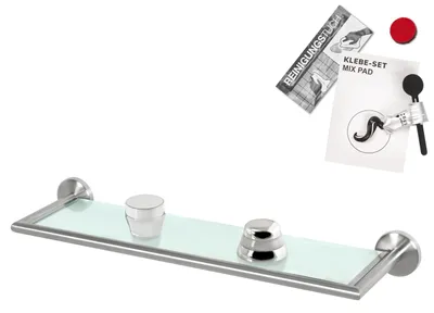 Produktbild von bremermann Bad-Serie PIAZZA - Glasablage mit Rahmen inkl. Klebeset, Glasregal, Badregal aus Glas und Edelstahl, matt