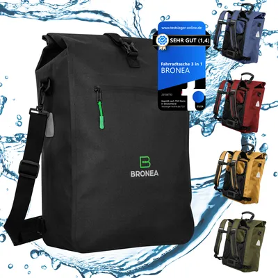 Produktbild von 3in1 Wasserdicht - 28L - SCHWARZ - Kombi Rucksack & Umhängetasche