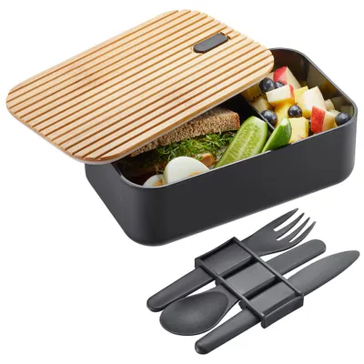 Zdjęcie produktu dla Gefu Przechowywanie żywności Enviro Czarny Lunch Box Śniadaniówka Plastikowa ZE Sztućcami, g12376