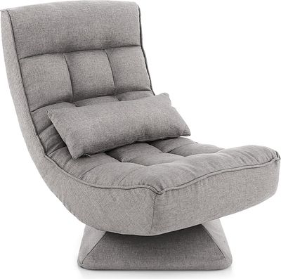 Krzesło podłogowe COSTWAY obracane o 360°, krzesło podłogowe z oparciem i poduszką lędźwiową, sofa podłogowa regulowana w 4 pozycjach, leniwa sofa krzesło do medytacji składane (szare)