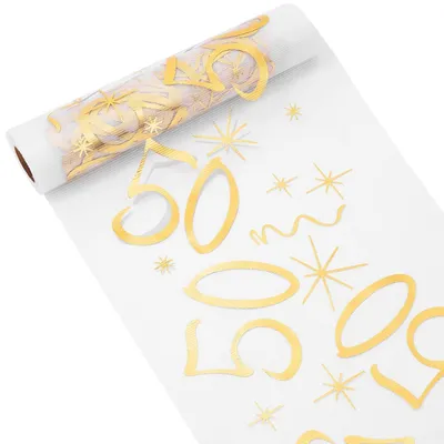 Produktbild von Tischläufer 50 Geburtstag 28 cm x 10 m Gold Zuschneidbar Tischdeko Geburtstagsparty Jubiläum